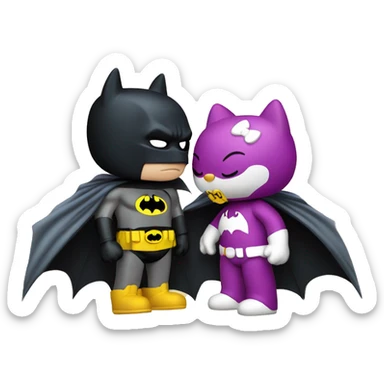 hello kitty and batman kissing cartoon style sticker