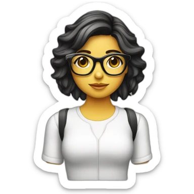Chica linda morocha con gafas y computadora  sticker