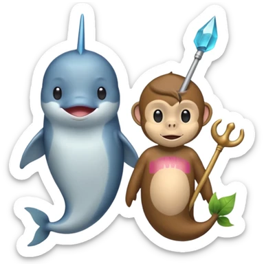 narwhal and monkey half body each part sticker