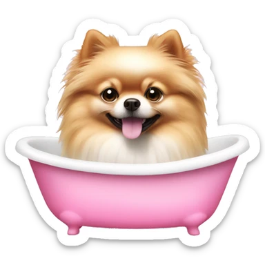 Pomeranian white color dog in pink bath sticker
