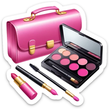 Makeup kit with lipstick, mascara, and eyeshadow palette sticker