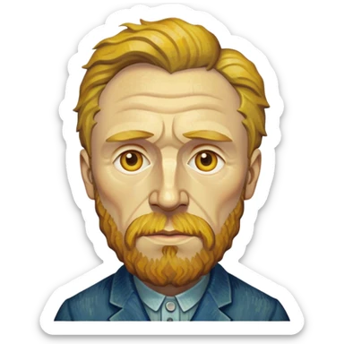 Cinematic Realistic Vincent van Gogh Portrait Emoji, depicted as the iconic artist with expressive brushstrokes and soulful eyes, rendered with rich textured detail and dynamic emotive lighting that captures his creative genius. sticker