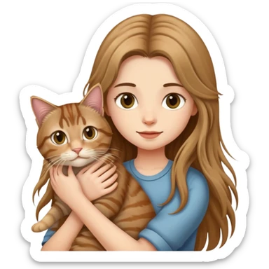 Long-haired girl holding a long-haired tabby cat sticker