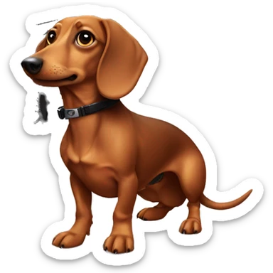 dachshund holding a fake gun sticker