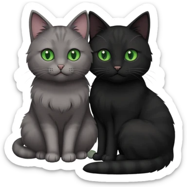 1 grey cat with green eyes and 1 black with green eyes cat cuddling sticker