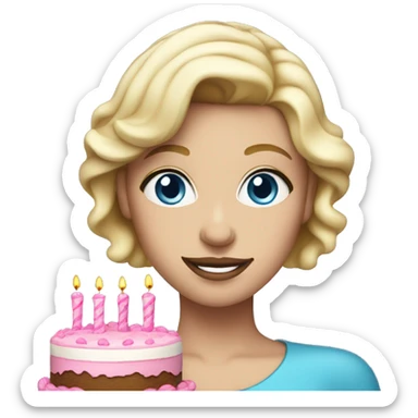 Blonde woman with blue eyes holding a pink birthday cake  sticker