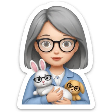 Girl with glasses → holding a toy rabbit sticker