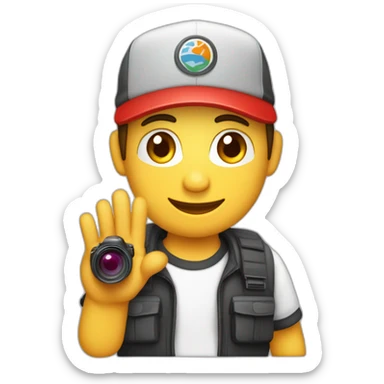 Un chico con una gorra para atras roja con una camara en la mano sticker