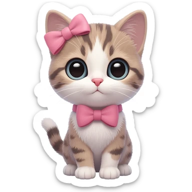 a cute kitten with a pink bow sticker