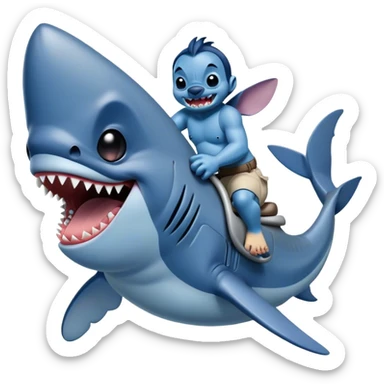 Disney's stitch, riding a great white shark  sticker