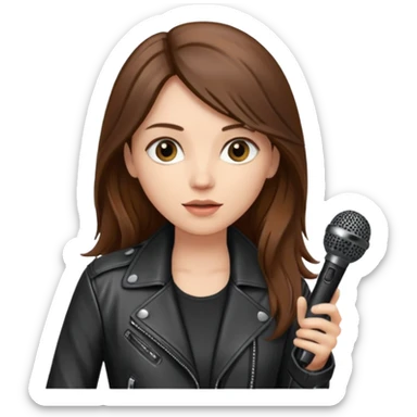 lether jacket log hair woman holding microphone sticker