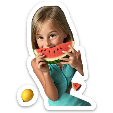 girl enjoying watermelon slice sticker