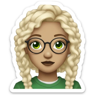 Aesthetic blonde haired green eyed girl with glasses and septum piercing and Medusa piercing sticker