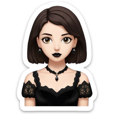Adelaide Victoria Kane with brown hair in black goth dress sticker