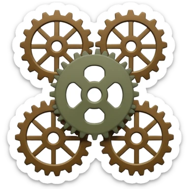 , slight diagonal orientation, thick smooth white sticker outline, muted industrial/military color palette, soft studio lighting, subtle gradients, minimal panel lines, flat simplified markings, matte materials, clean modern emoji style, icon-readable at small size, no background. sticker