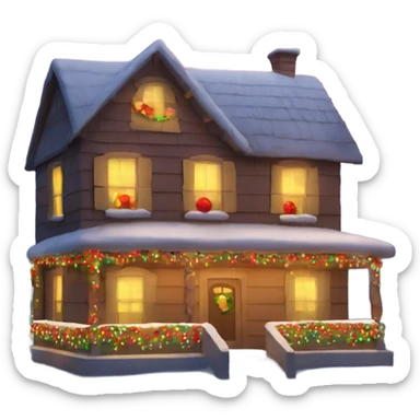 Casa adornada con luces de navidad sticker