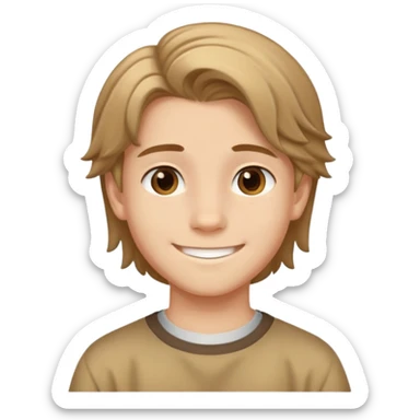Teen boy with light complexion, brown curtain hair, middle part hairstyle, smiling face, 14 years old sticker