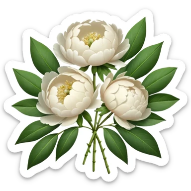 White bouquet of peonies and green leaves  sticker