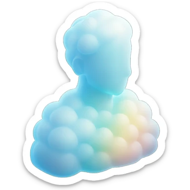 person made entirely of bright, voluminous clouds up to shoulders, matte glass style, bright colors, voluminous clouds sticker