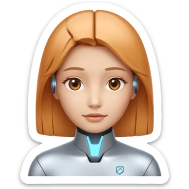AI Support Agent holo-human-like Cyber AI face, warm, calm and friendly. Holographic look.Soft AI face with a listening, welcoming expression, minimal facial lines, calm eyes.  sticker