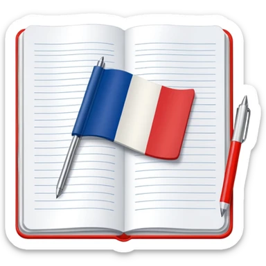 open notebook with French flag on the page sticker