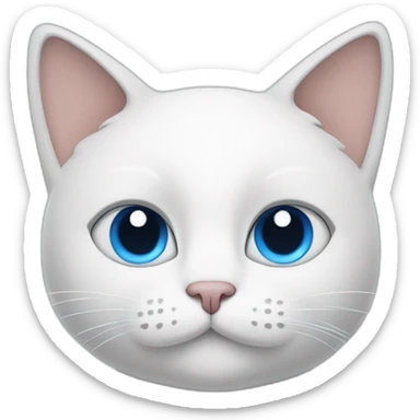 white cartoon cat with a blue right ear, with a blue spot around the right eye, and the left side is white sticker