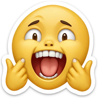 Emoji yawning with teeth and no hands covering the mouth  sticker