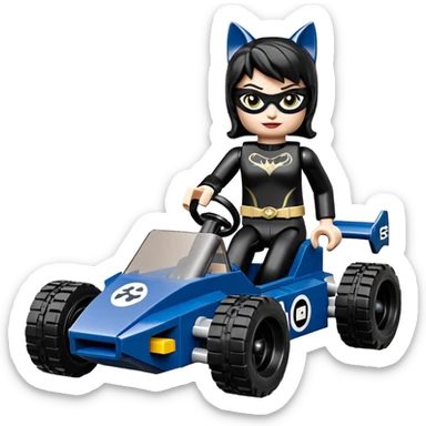 full size real-appearance road racing sexy buxom CatWoman’s feminine midnight-colored tight outfit sixty’s tv show dark stealthy accurate sporty safe plush deluxe Lego off-road pursuit drifting car lexus (black hair,reclining and relaxed torso and shoulders back against seat) rallycross kart  sticker