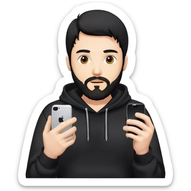 hackeur blanc cheveux noir barbe et capuche noir avec iphone sticker