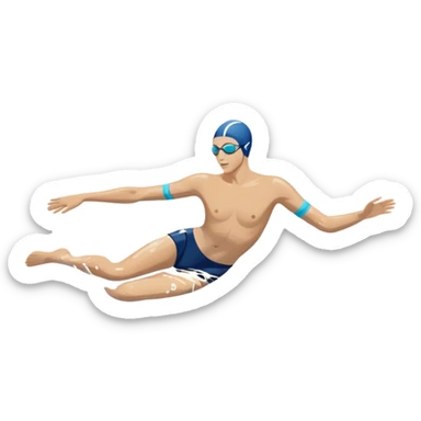 An icon showing a close-up of a swimmer's body gliding through clear pool water, with splashes around. The design includes the swimmer's arms and legs in motion, but faces are not visible. Transparent background highlights the grace and fluidity of swimming. sticker