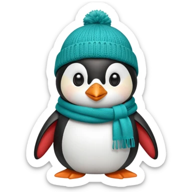 Penguin with a red beanie and a teal scarf sticker