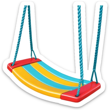 a colorful plastic swing with a safety bar in front, hanging from two ropes, glossy surface and soft shadows sticker