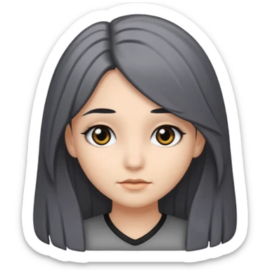 girl with black and gray hair and black eyes and long hair sticker