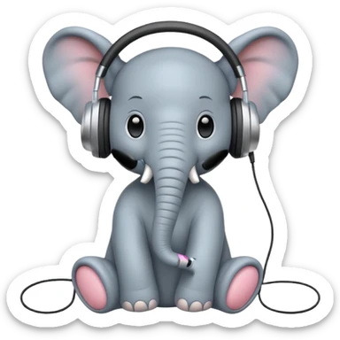 baby elephant with headphone sticker