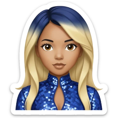 LeToya Luckett with long black hair blonde hair, indigo sequin outfit sticker