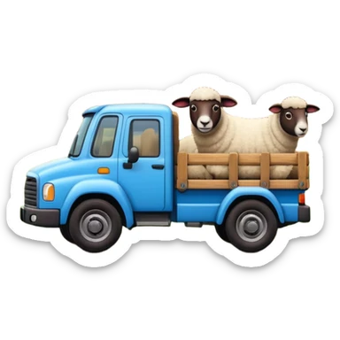 3D emoji of a Peruvian truck transporting sheep in the back, wooden cargo bed, Andes mountain landscape, dusty countryside road, glossy finish, bold outlines, vibrant natural colors, sticker design, transparent background sticker