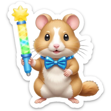 A hamster wearing a glittery bowtie, spinning around with a glow stick



















 sticker