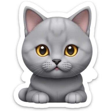 cinematic-cute-british shorthair-kitten cat-portrait-emoji,-head-tilted-playfully-and-inquisitively,-sleek-solid-grey-fur,-simplified-yet-adorable-features,-highly-detailed,-glowing-with-a-warm,-friendly-glow sticker
