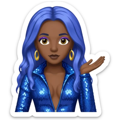 Spice, Dancehall Singer with dark skin, long periwinkle hair, blue sequin outfit sticker