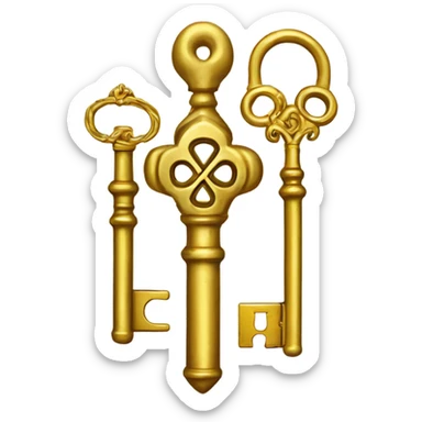 upright golden crossed skeleton keys  with vintage lock sticker