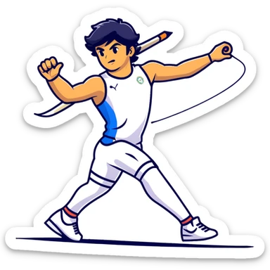 Neeraj Chopra throwing javelin, Olympic champion in motion sticker
