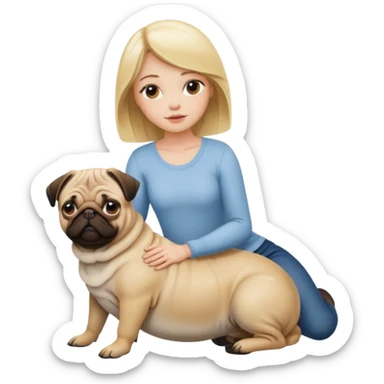 ￼blonde woman sitting on pug sticker