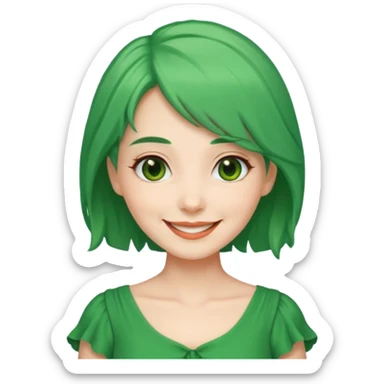 green dress old young lady, green hair. sticker