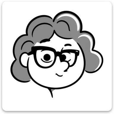 character with brown curly hair, doe eyes, white skin, cat eye glasses sticker