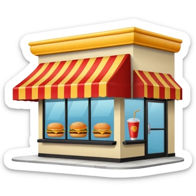 front of fast food building with awning, windows, and a glass door in the center sticker