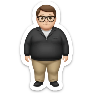 Create a fat emoji full body white man with brown hair and black glasses sticker
