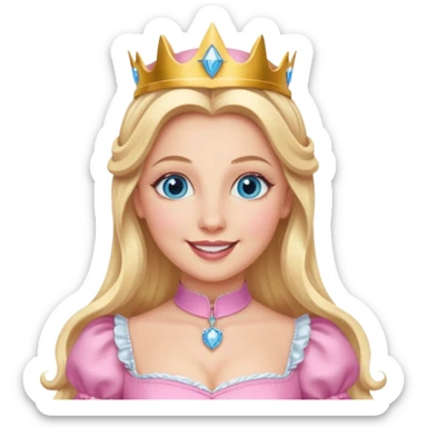 Glinda from the Wizard of Oz with blue eyes, blonde long hair, pink outfit sticker