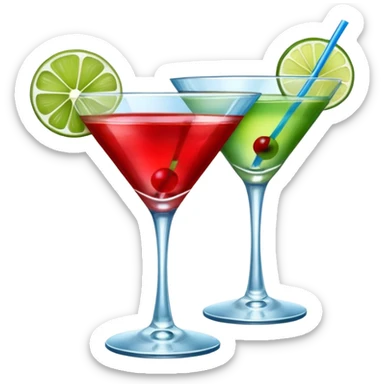 Create an two emoji of red and yellow martini cocktail, cheers with blue and green cocktail sticker