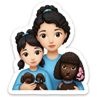 Ponytail black hair girl with brown Poodle say goodbye  sticker