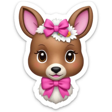 Cute Doe with a pink bow and with flowers in the background  sticker